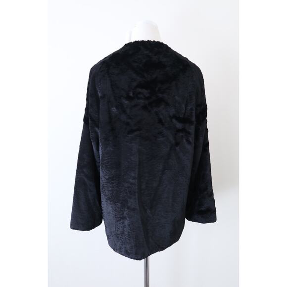 Vintage 1960s Styled By Winter Size L Faux Fur Teddy Coat Double Breasted Black - Picture 9 of 12